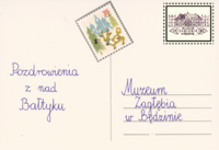 kartka pocztowa z napisem "pozdrowienia z nad Bałtyku"