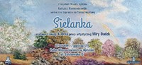 sielanka- zaproszenie n finisaż, na tle malowniczy obraz autorki